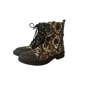 Report Zander Snake Print  Lace Up Zip Side Solid Mesh Toe Combat Boot Size 7